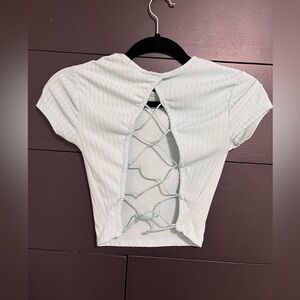 RUE 21 Y2K Seafoam Green Open Back Short Sleeve Shirt Women’s Top Sz XS EUC